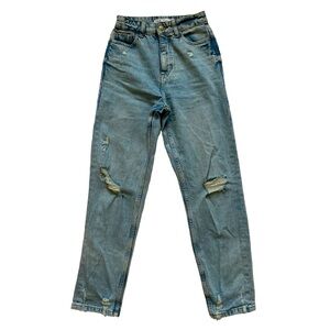 Zara High waist Rise Blue Tattered mom jeans